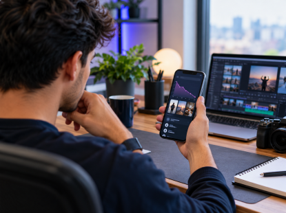 Content creator checking Instagram Story views and engagement analytics on a smartphone.